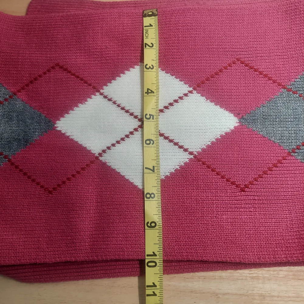 Vintage Preppy Argyle Scarf – Pink, Gray, White & Red – Soft Knit Long Loop